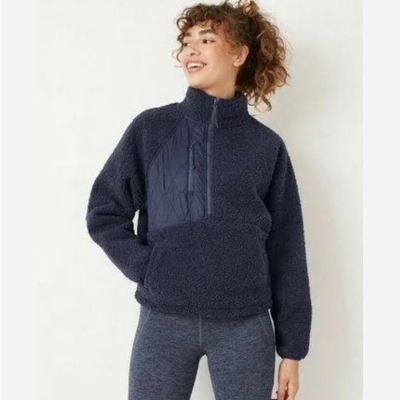 JoyLab Dark Navy Blue Oversized Sherpa Pullover Half Zip Jacket M - Picture 3 of 13